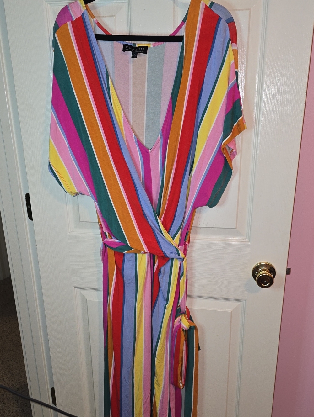 Elan Multi-Color Vertical Stripe Wrap Dress